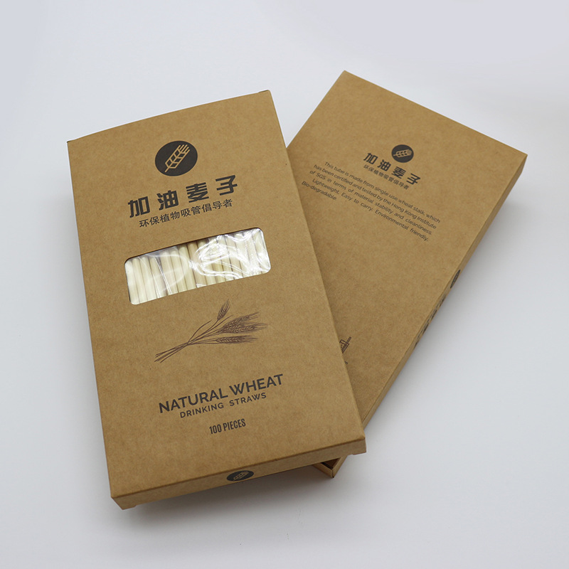 Pajillas ecológicas de paja de trigo natural, biodegradables, 20 cm, empaque individual en caja