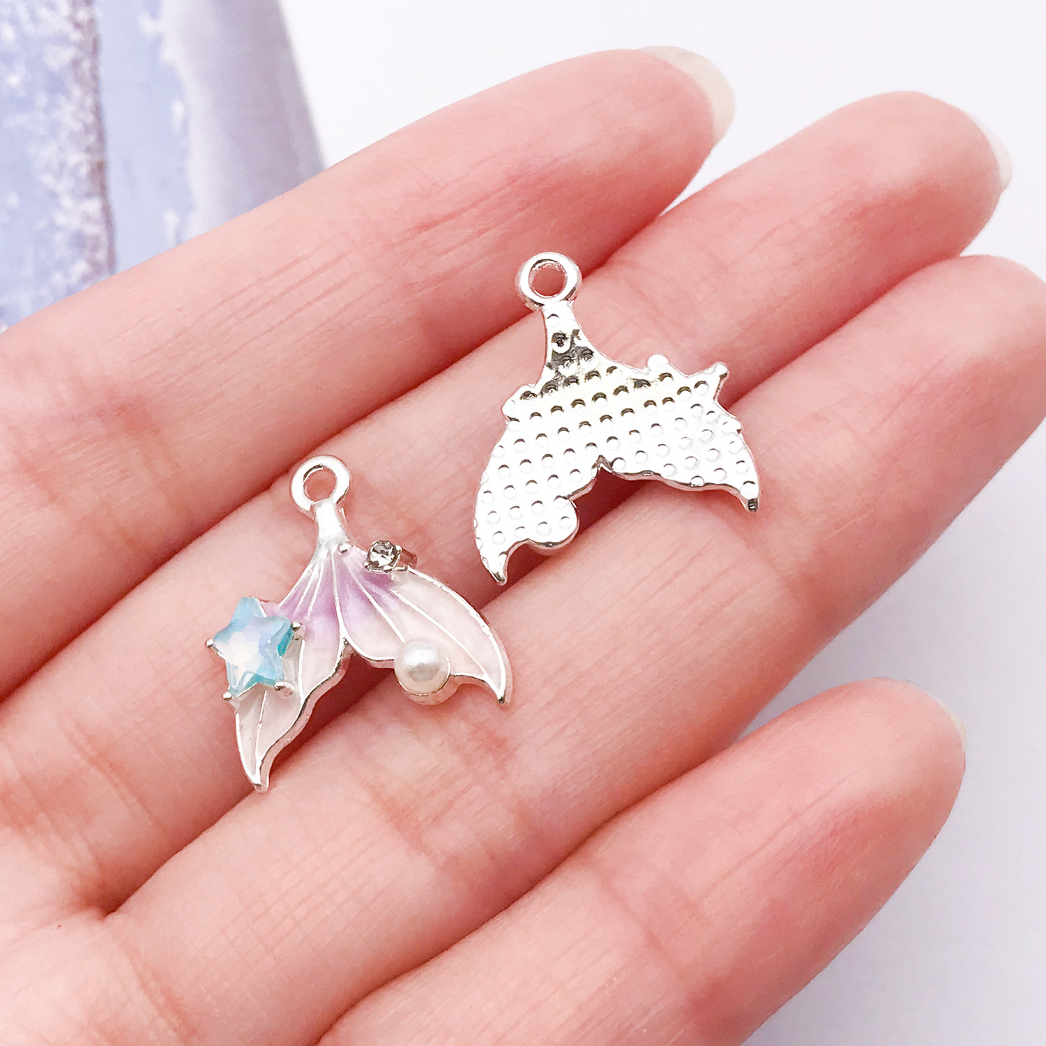 1 white k purple pink gradient color oil dripping ocean dot diamond starfish pearl fish tail 18x16x4mm-0.9g-28097
