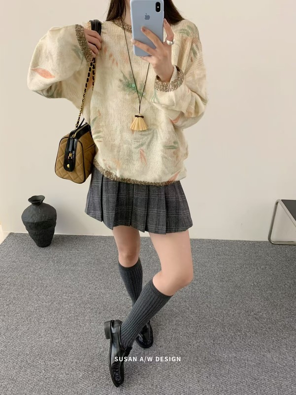 苏珊 韩系2025新款亮片花朵针织衫女秋冬季高级感毛衣上衣27356|undefined