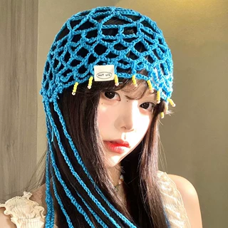 手工钩花镂空包头帽女夏季透气百搭日系氛围感小众设计感头针织帽