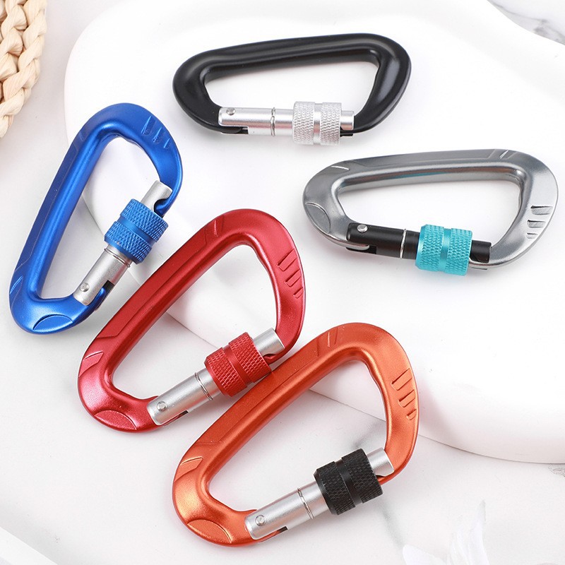 Factory Direct Sales High-Strength 7075 Aviation Aluminum Automatic D-Type Main Lock Carabiner Outdoor Rock Climbing Safety Buckle Wholesale