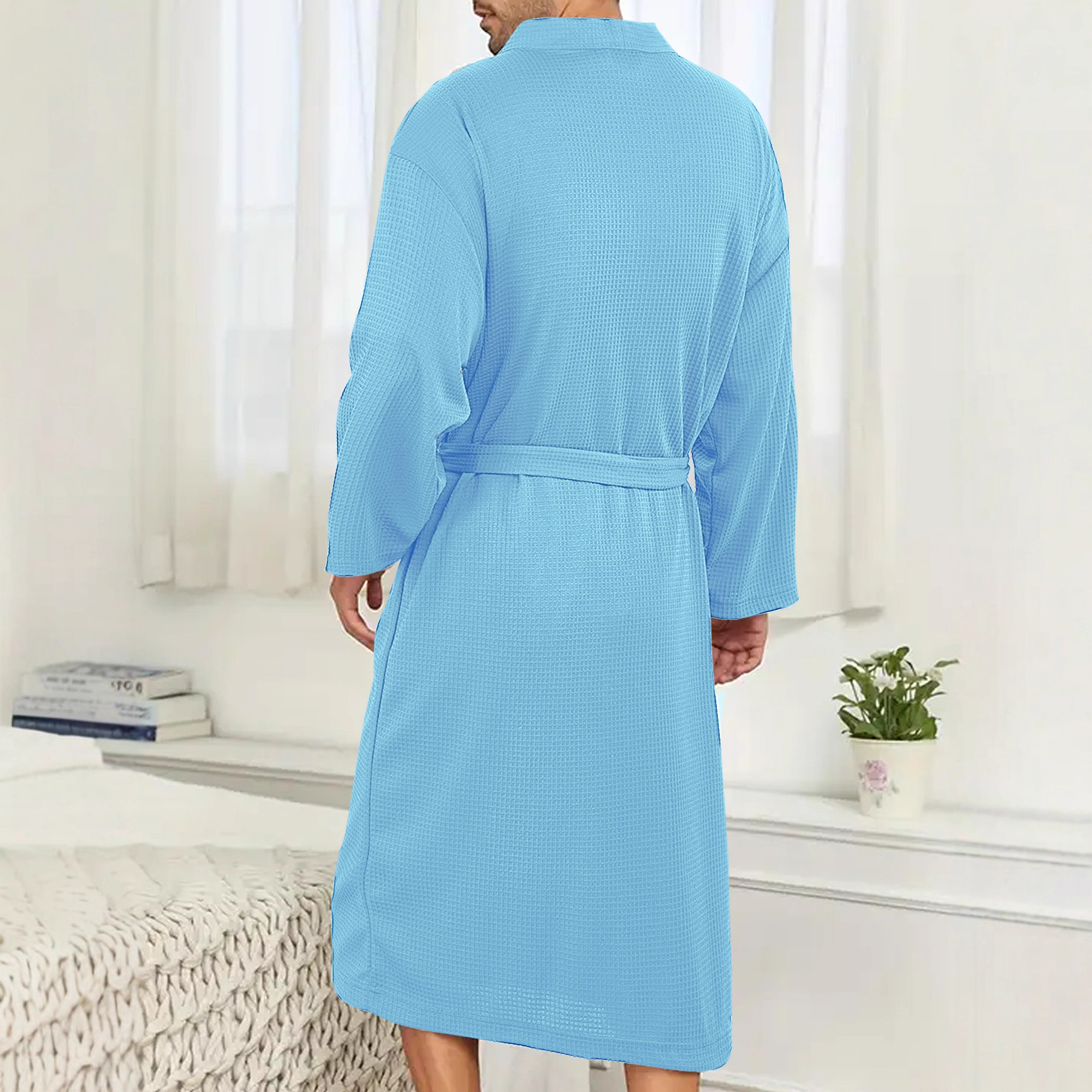 Waffelgewebe-Bademantel für Damen und Herren – Leichter Spa-Bademantel mit Taschen (S/M/L, Blau/Marineblau/Schwarz/Weiß, schnelltrocknendes Polyester, Luxus im Hotelstil)_voghion.com