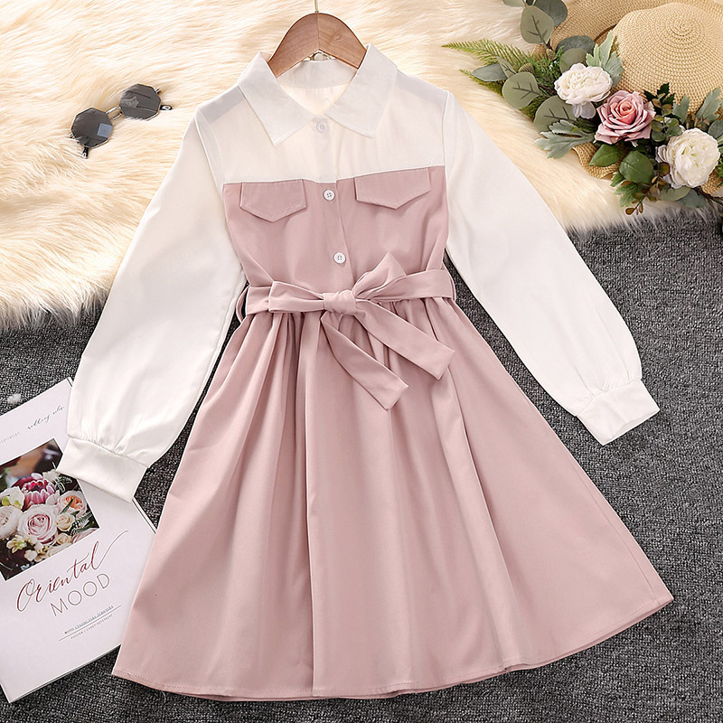 XUANMU Kids Long Sleeve Dress for Girls Spring Autumn New Child Casual Shirred Patched Princess Dress Clothing X026A_viptrois.com