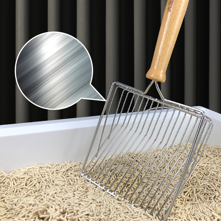 Fuente de origen: pala de arena para gatos de metal, orificio pequeño, mango de madera, pala de mierda para gatos grande, herramienta de arena para gatos, suministros para gatos