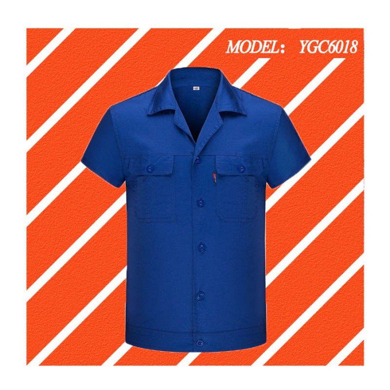 短袖夏季棉纯色系扣款短袖工作服 工程服工地车间汽修服YGC6018现