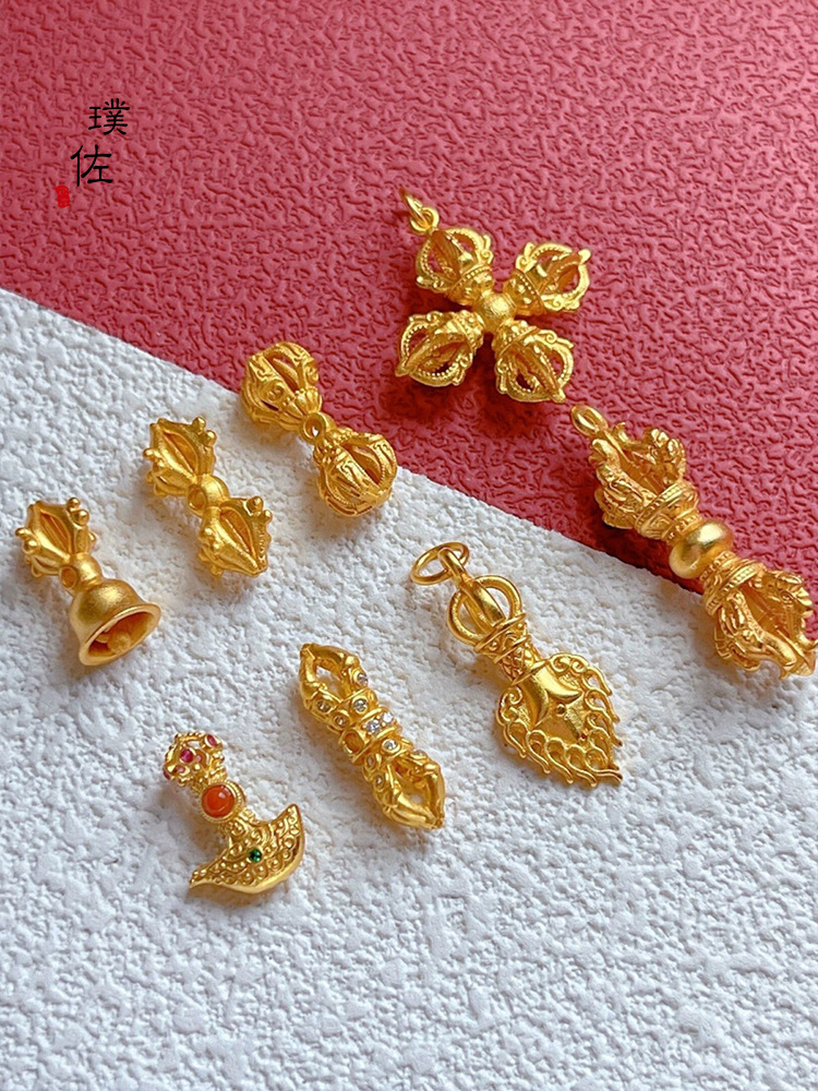 Goldsmith's Same Style Ancient Sand Gold Hand-Engraved Diamond Pestle Spacer Beads DIY Accessories Bracelet Beaded Rope