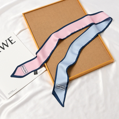 Korean small scarf long style French-style hair tie narrow thin silk scarf for women versatile spring and autumn headband ribbon