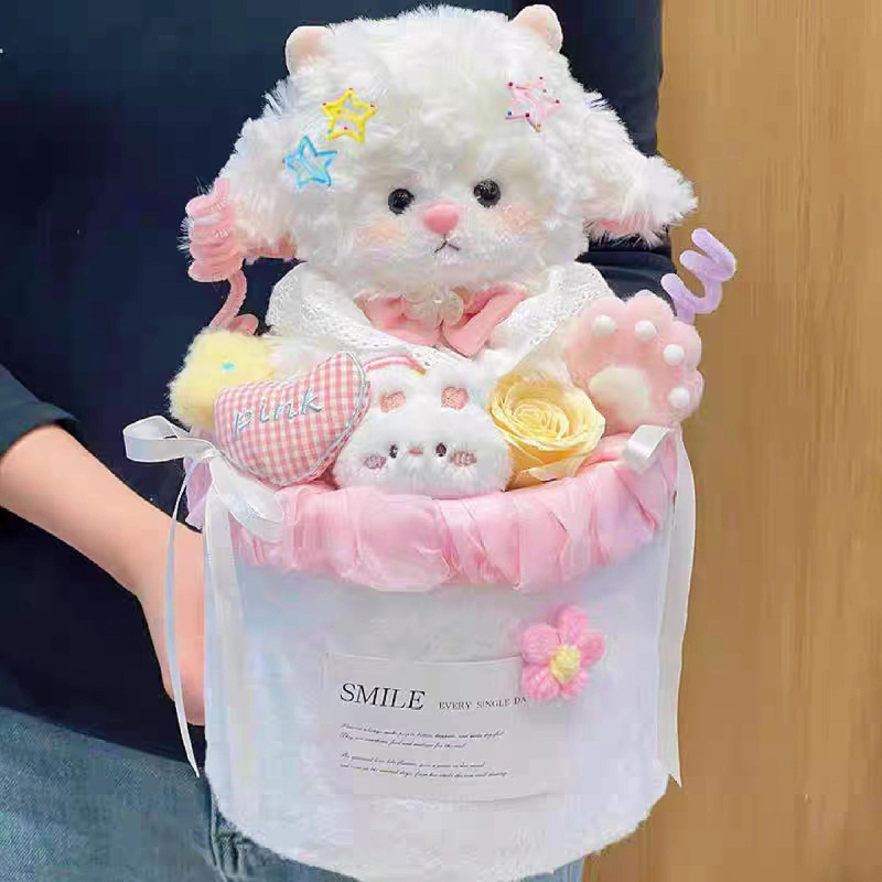 情人节教师节高级感礼物儿童生日伴手礼毛绒公仔小羊玩偶永生花束|undefined