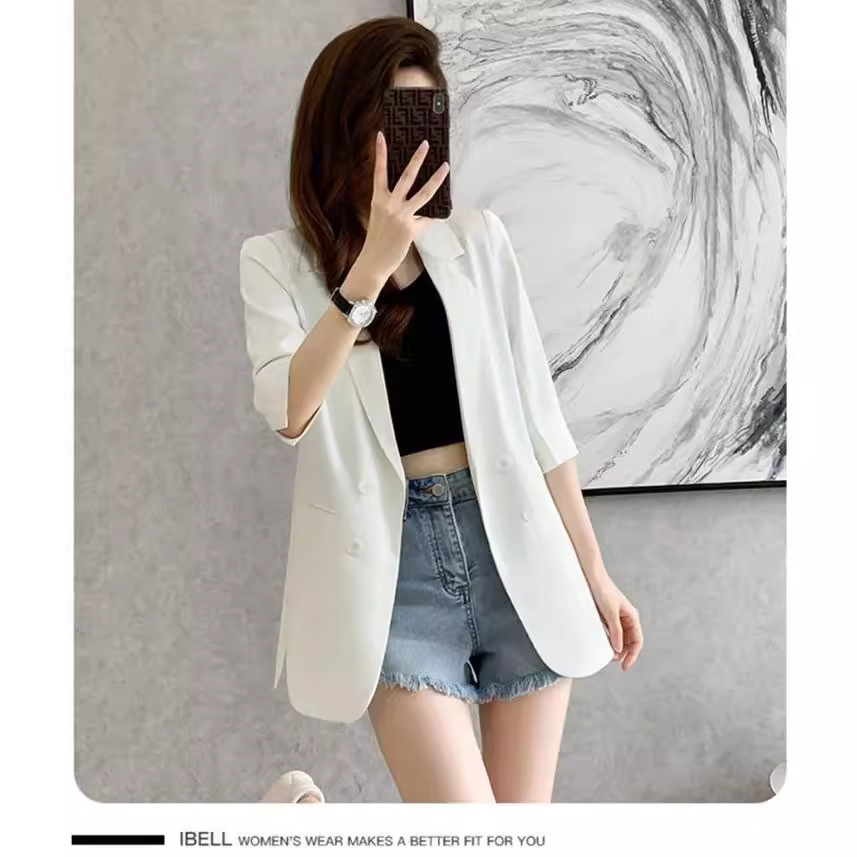Saco Blazer Casual de Mujer de Poli&eacute;ster con Cuello de Traje y Manga Media image 5