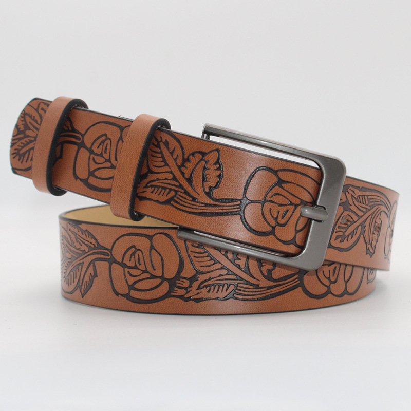 Retro Flower Pu Leather Alloy Embossing Unisex Leather Belts display picture 4