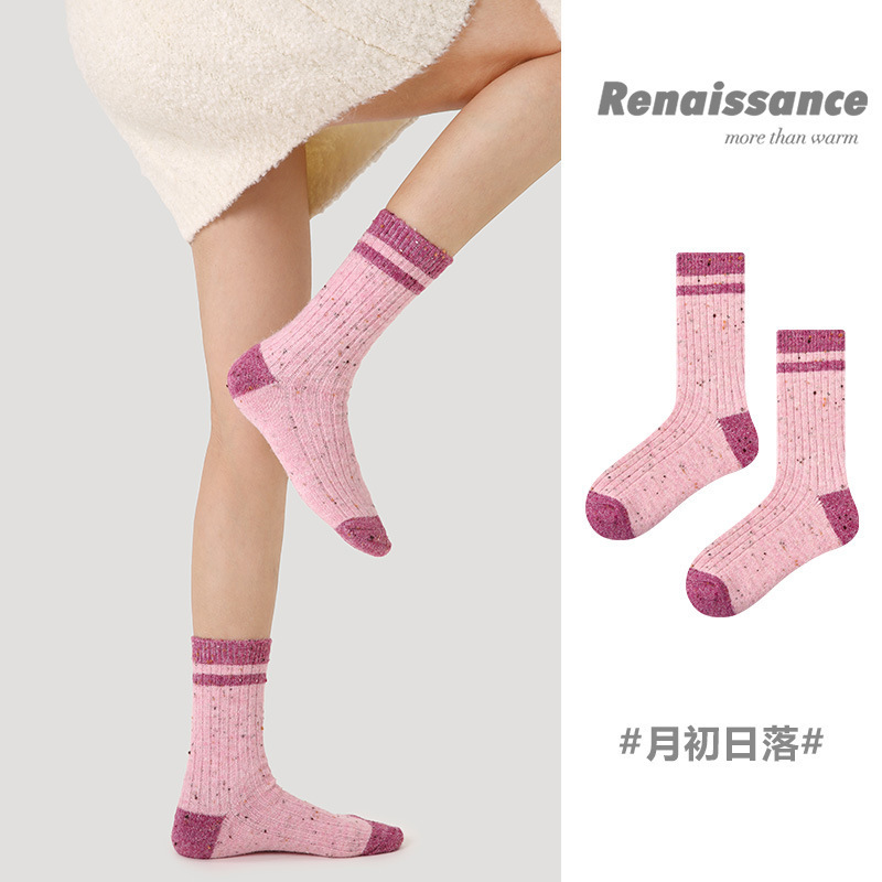 1 Pair-Alpaca Socks Pink Girly Printed Mid-Tube Socks Autumn and Winter New Thickened Warm Wool Socks for Children