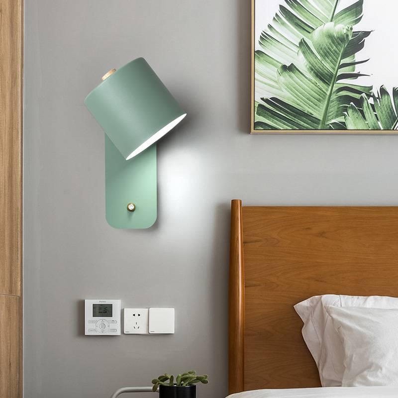 Lámpara de cama nórdica dormitorio lámpara de pared estudio comedor pasillo con interruptor lámpara de pared macarón LED lámpara de pared simple