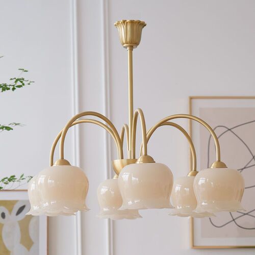 Cherlon Modern French American Full Copper Simple Cream Bell Iris Bedroom Pendant Lamp Closet Living Room Dining Room Pendant Lamp