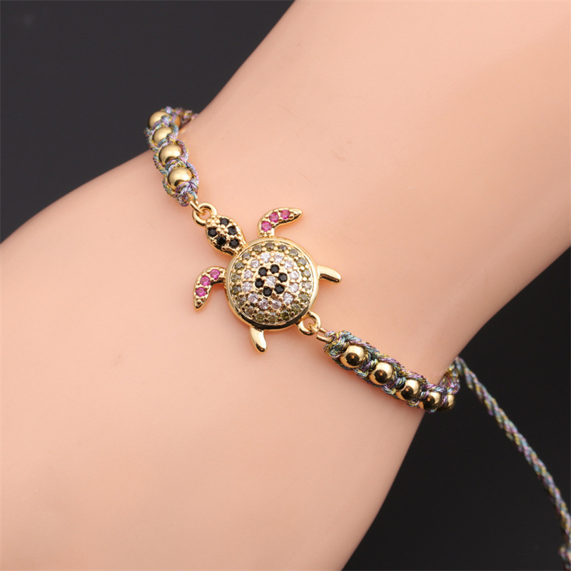 new zircon inlaid tortoise copper beads adjustable bracelet wholesale Nihaojewelry