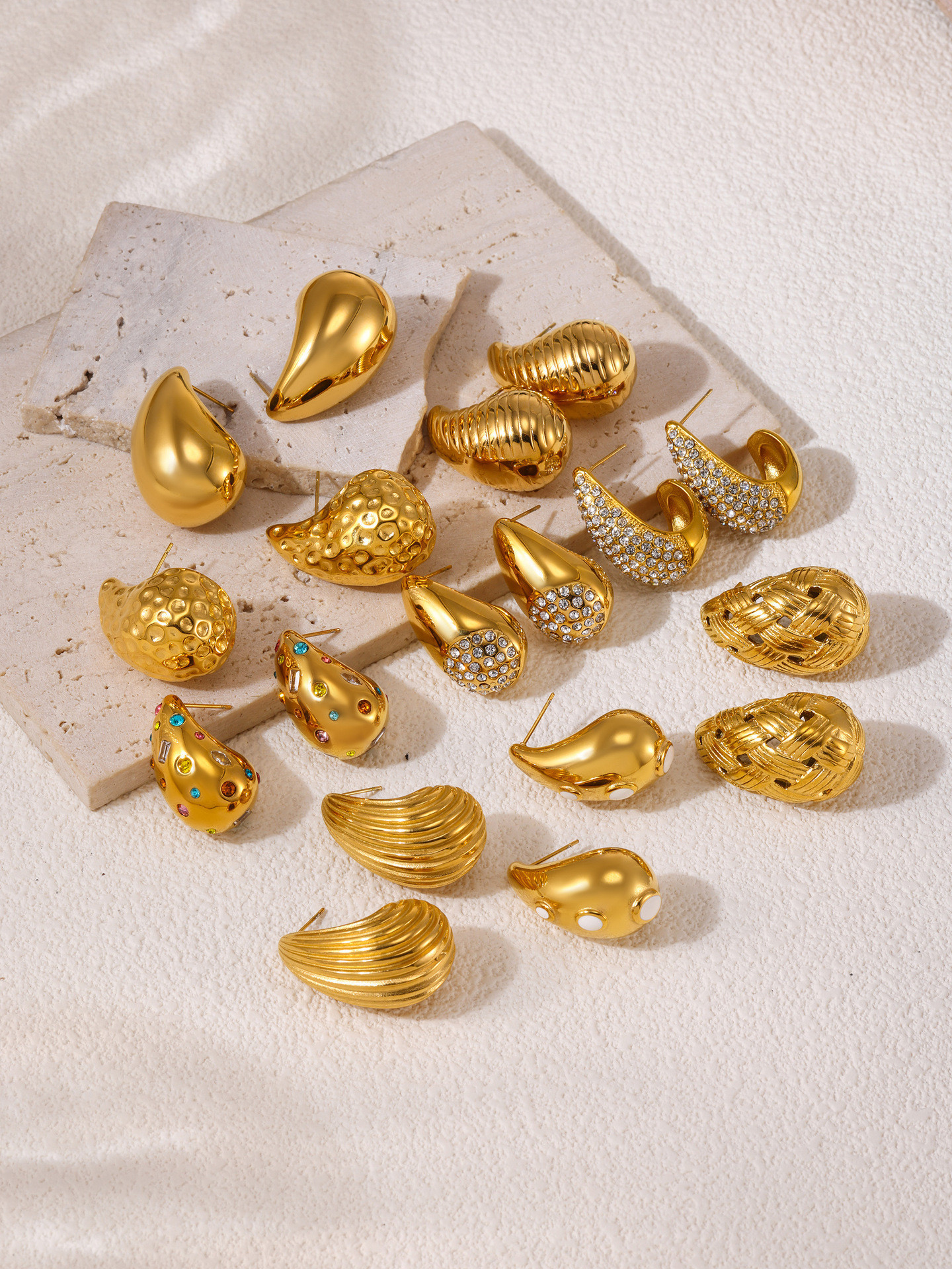 Quadratische, tropfenförmige Ohrringe mit Zirkonia-Besatz, Damen-Ohrringe aus Edelstahl PVD-Beschichtung_voghion.com