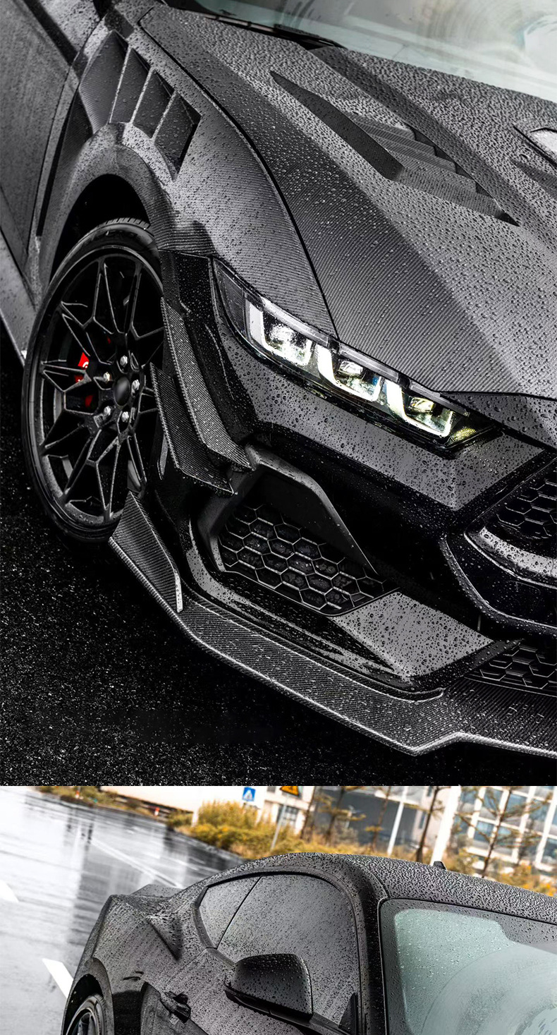 Suitable for Ford Mustang modifications: CMST carbon fiber front splitter, rear lip, side skirts, wind deflectors, hood, and fender flares