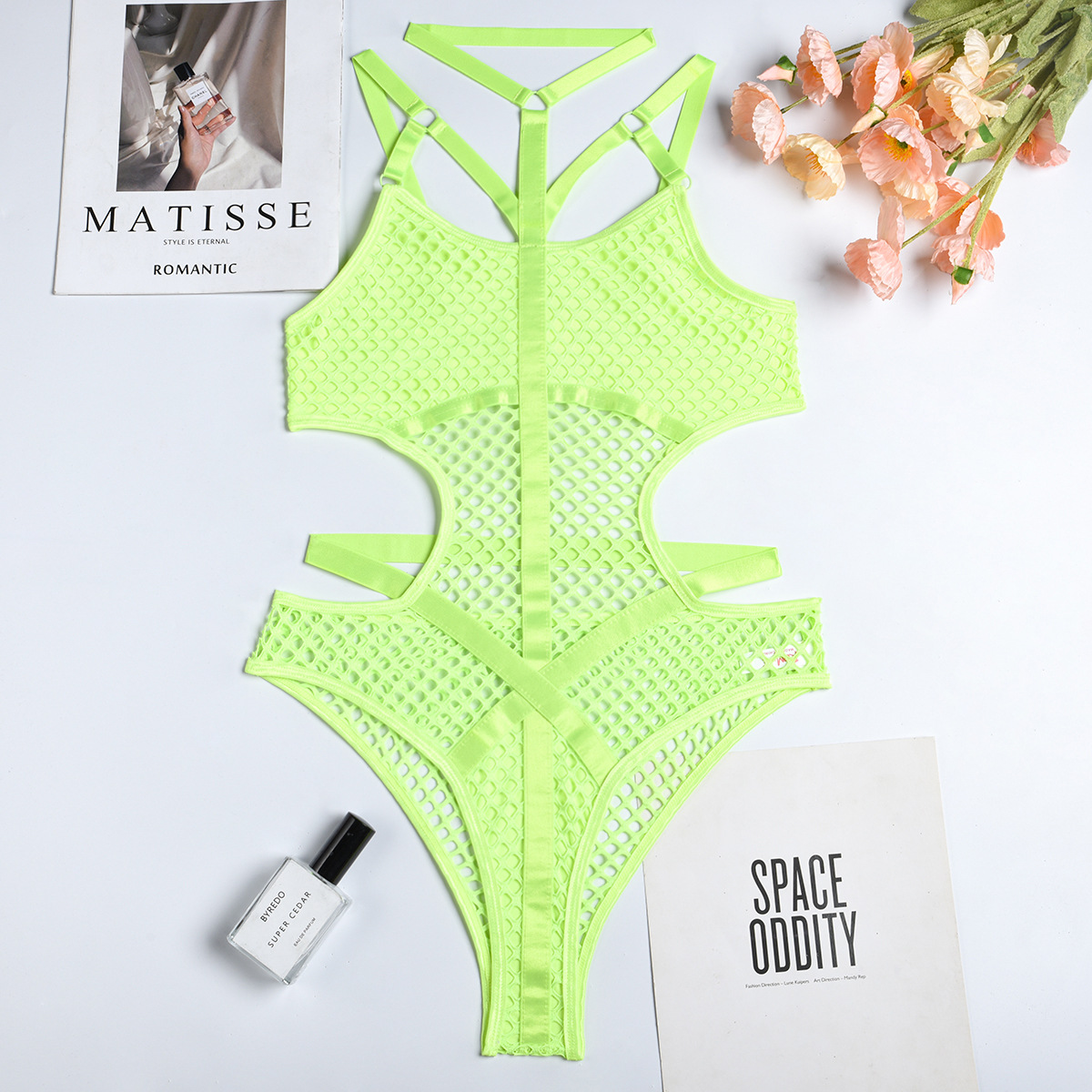 AliExpress popular Halter sexy Lencería mono primavera y verano malla grande costura pesada artesanía europea y americana al por mayor 3035