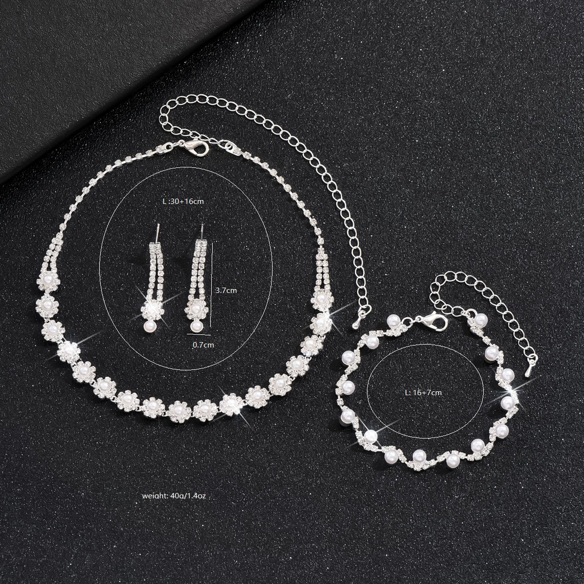 Fashionable silver accessory for bride, beads from pearl, necklace and earrings, bracelet, jewelry, set, Korean style