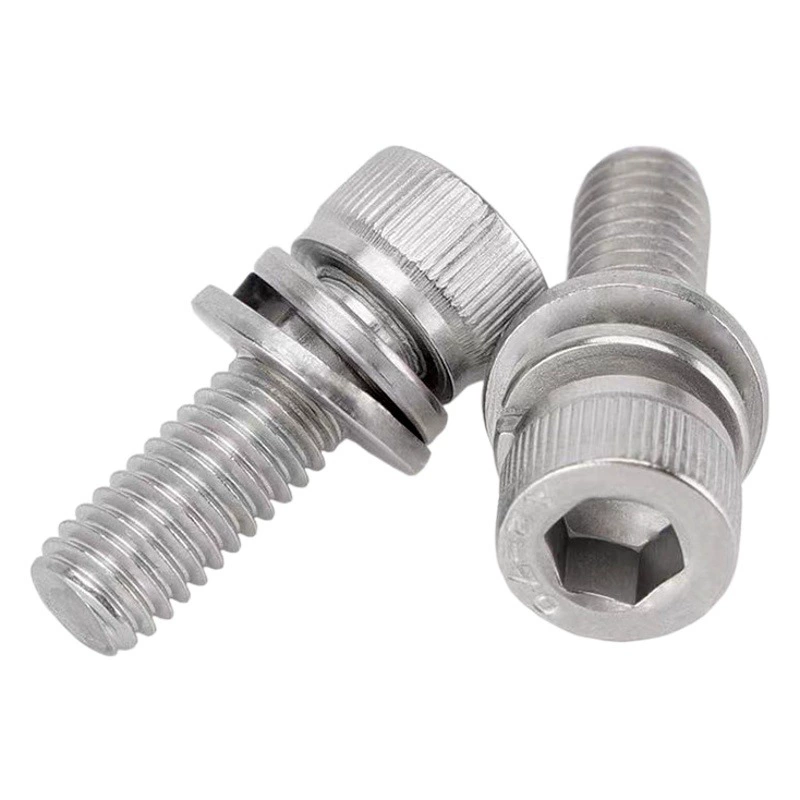 Шестигранная головка из нержавеющей стали 304 с шестигранной головкой из трех комбинированных винтов Шестигранная Головка блока цилиндров с плоским винтом пружинной подушечкой M3-M12