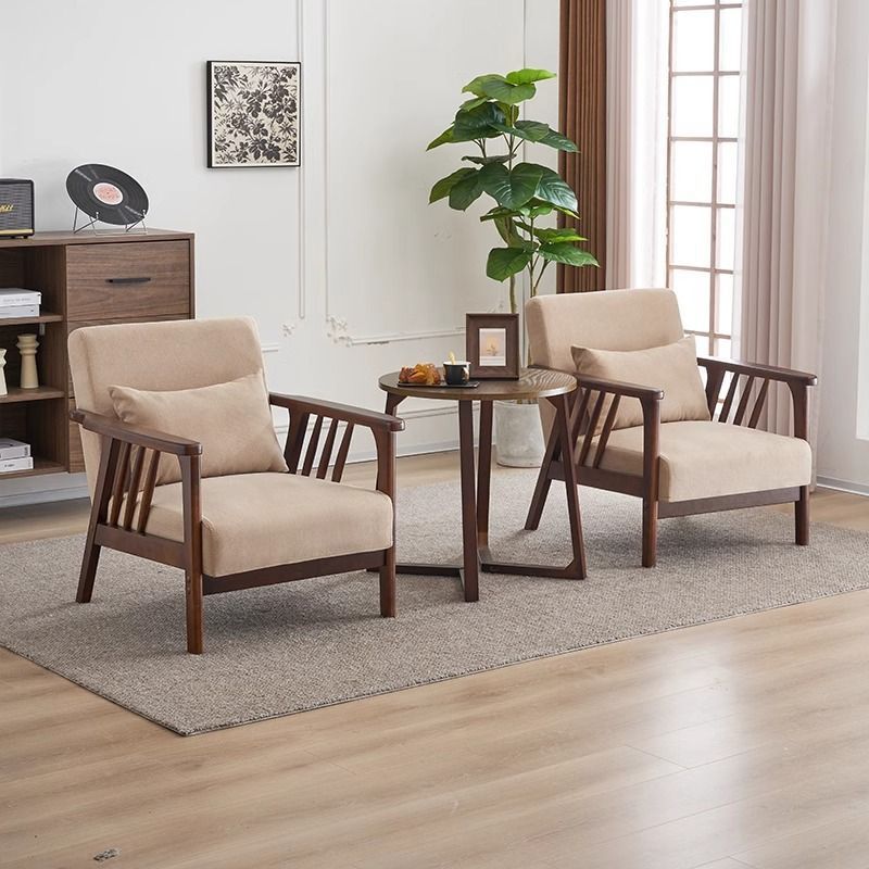 Single Sofa Chair Solid Wood Leisure Chair Modern Minimalist Living Room Balcony B&B Hotel Table and Chair Japanese Style Home
