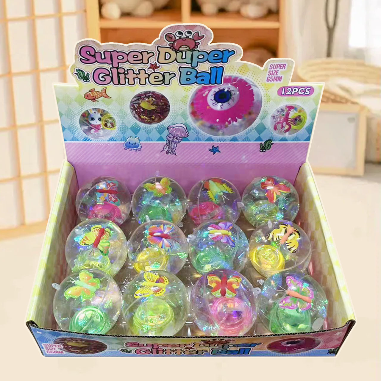 Bola elástica de cristal luminoso transparente, bola de agua flash, cuerda con cuerda, juguetes luminosos para niños, puestos de mercado nocturno, productos pequeños al por mayor