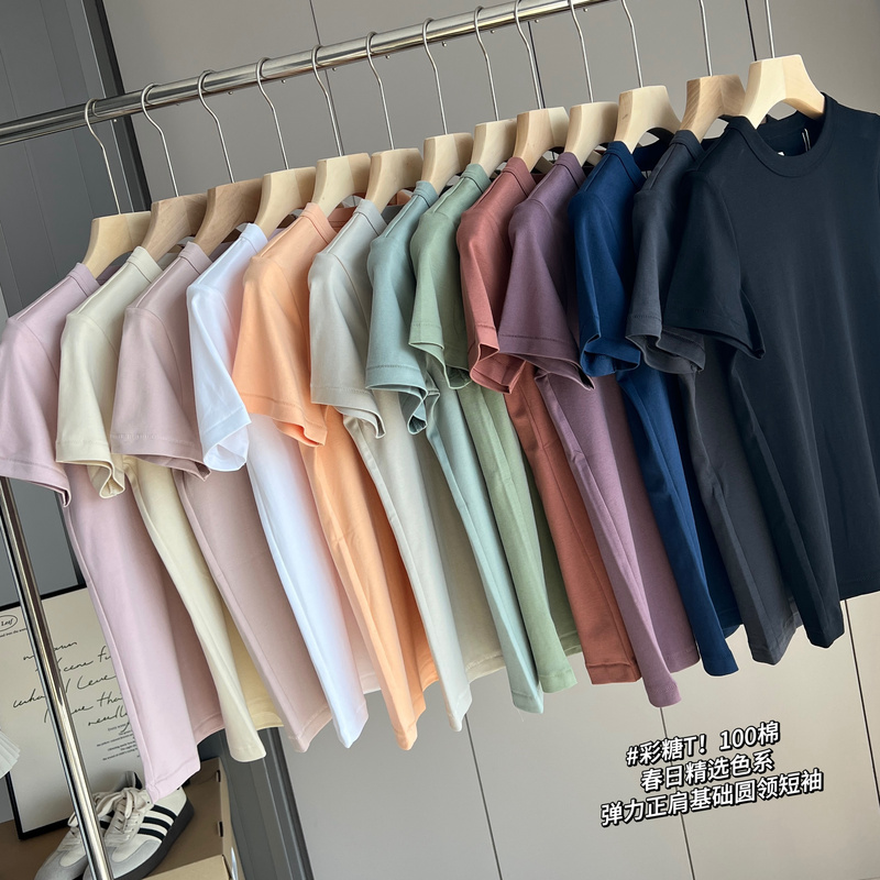 26 New Summer Products Casual Basic Style Solid Color Regular Shoulder T-Shirt Round Neck Short-Sleeved T-Shirt for Women 26 New Summer Products Casual Basic Style Solid Color Regular Shoulder T-Shirt Round Neck Short-Sleeved T-Shirt for Women