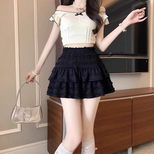 2025 summer new Korean style sweet and slimming French fluffy skirt, high-waist a-line skirt, cake short skirt, women