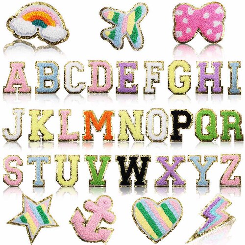 Self-adhesive 5.5cm English letter embroidery fabric bow computer embroidery label pirate hook patch star