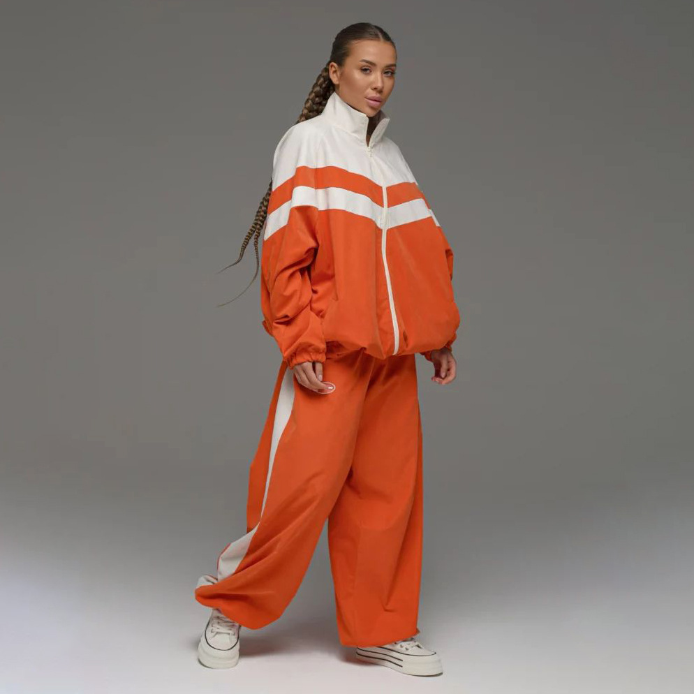 Damenbekleidung Damenmode Street Sports Style Splicing Windbreaker Anzug Zweiteiliger Anzug Damen Frühling und Herbst Locker Atmungsaktiv_voghion.com