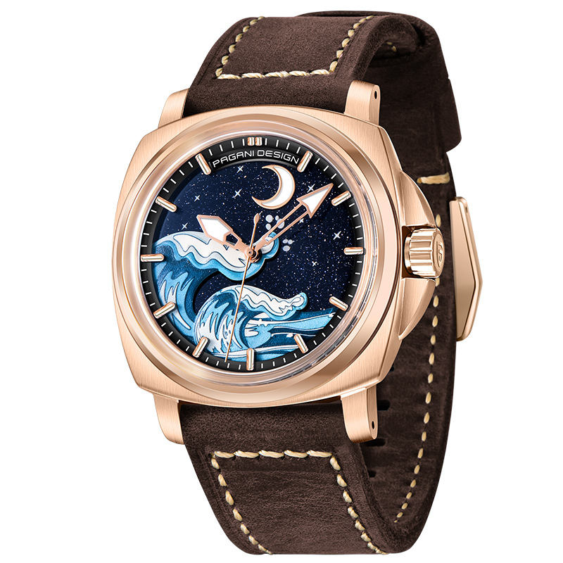 Reloj mecánico PAGANI hombre totalmente automático de luz nocturna moda personalidad impermeable reloj de cuero para hombres YS014