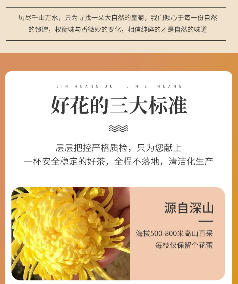Golden Silk Chrysanthemum Tea Large Blooms Jin Si Huang Ju One Flower Per Cup 20g specifications