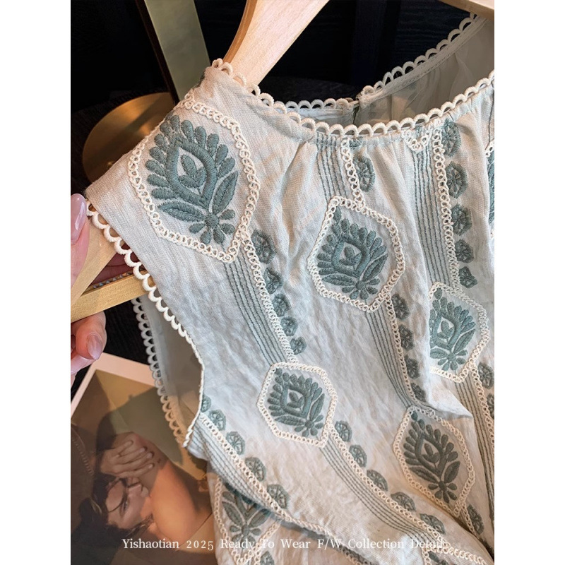 ボヘミアンスタイルのヘビー刺繍ノースリーブトップ女性の夏の新しいデザインニッチレトロ怠惰な気質ベスト|undefined