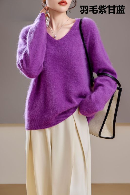 【起毛シリーズ】カシミヤ5% ウール95% ラウンドネック/Vネック シームレス起毛カシミヤセーター レディース セーター 25年新作|undefined