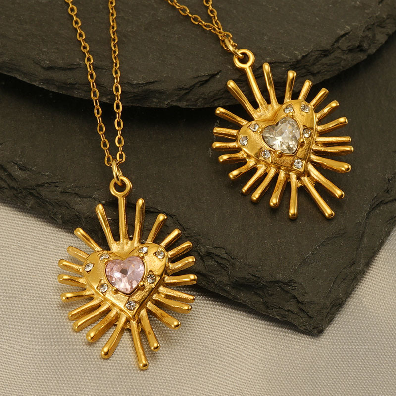 cable chain Chain Type 1 Piece Quantity Wholesale Jewelry IG Style Sweet Shiny Heart Shape 304 Stainless Steel Zircon 18K Gold Plated Inlay Pendant Necklace