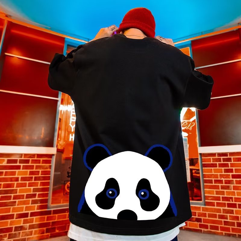 National Tide spoof Panda Short-sleeved T-shirt Men's Ins Fashionable Loose Plus Fat plus size Fatty Men's Summer Half-sleeved