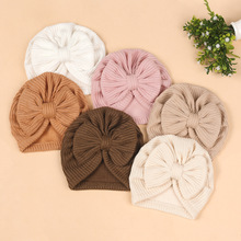 欧美新款新生儿胎帽蝴蝶结套头帽宝宝包头印度帽秋冬针织帽帽子