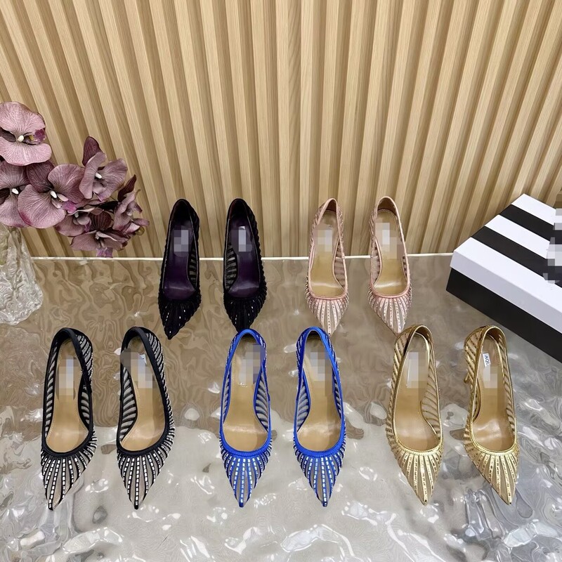 New Gold Pineapple Mesh Hot Diamond Stiletto Heels Shallow Mouth Pointed Toe High Heels Sexy Versatile Women's Shoes High Heels