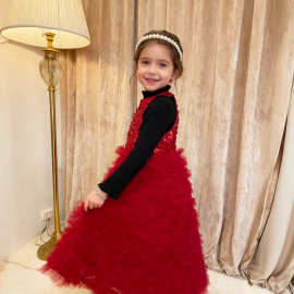 现货无袖背心蛋糕裙秋冬时髦亮片新款女童重工网纱拼接拜年服礼服