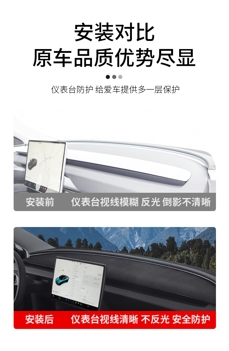 Suitable for Tesla's New Model Y/Yl Dashboard Light-Proof Mat, Suede Sun Protection and Heat Insulation Mat Wholesale