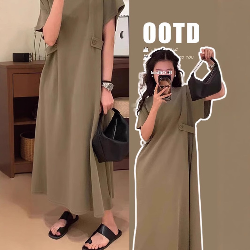 Designed Maternity Dress for Fat Girls Plus Size Loose Slimming Look Straight Skirt Summer Korean Style Short-Sleeved Casual Skirt