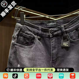 新款复古做旧男士牛仔裤韩版潮流休闲时尚弹力修身小脚长裤男