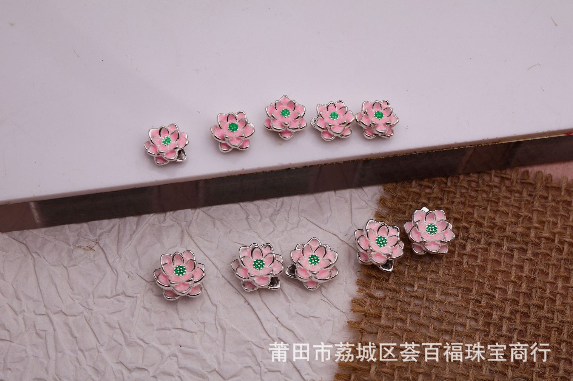 Colorful Lacquerware Pure Silver 999 Lotus Cross-Hole Bracelet Accessories DIY Handmade Materials Bracelet 3D Hard Silver Spacer Beads