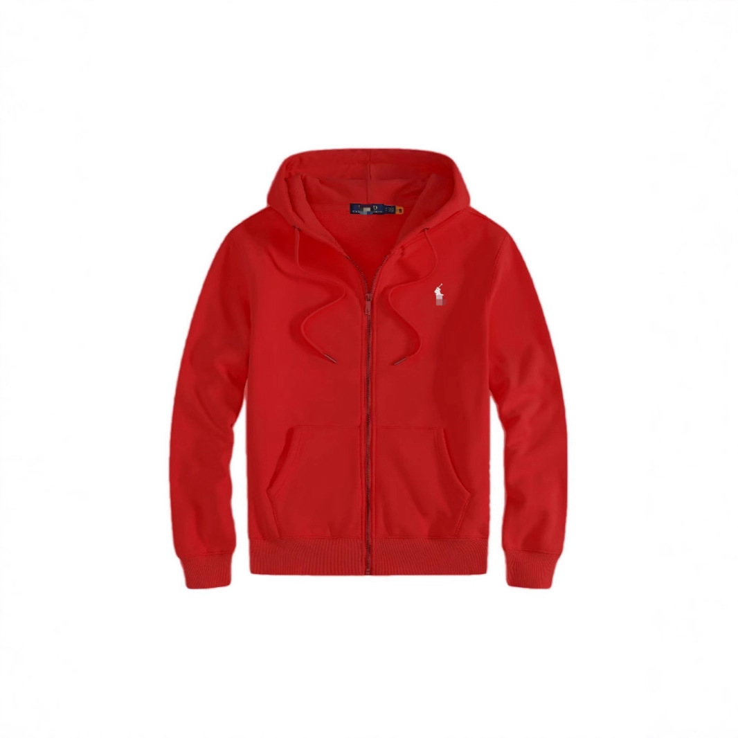 跨境拉夫RL春秋长袖卫衣男士休闲纯色刺绣小马标拉链开衫连帽外套