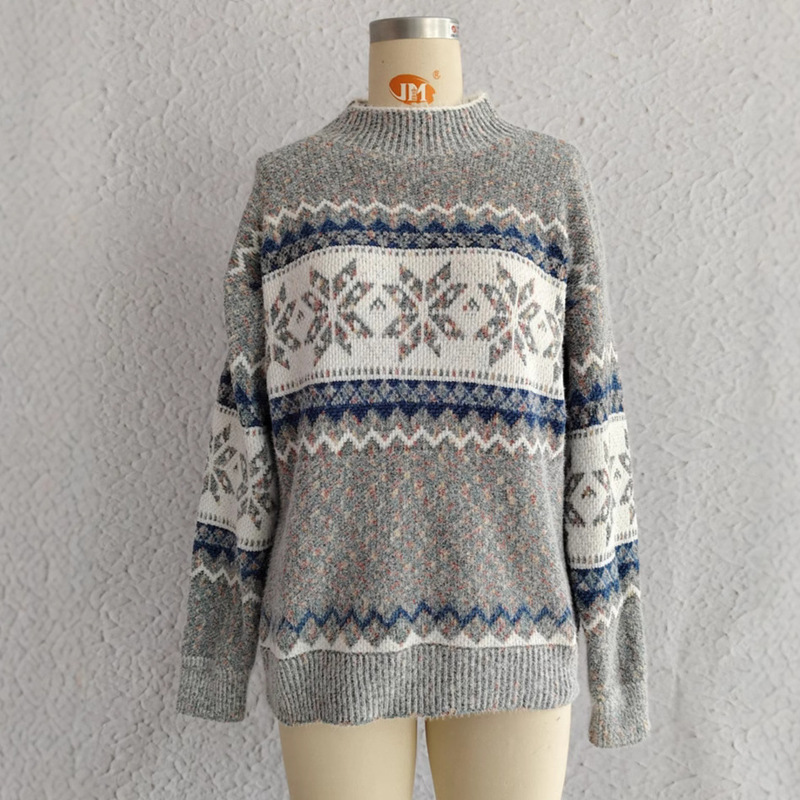 European and American Christmas Knitwear 2026 Autumn and Winter New Products Amazon Half Turtleneck Snowflake Sweater Women's Chenille Knitwear