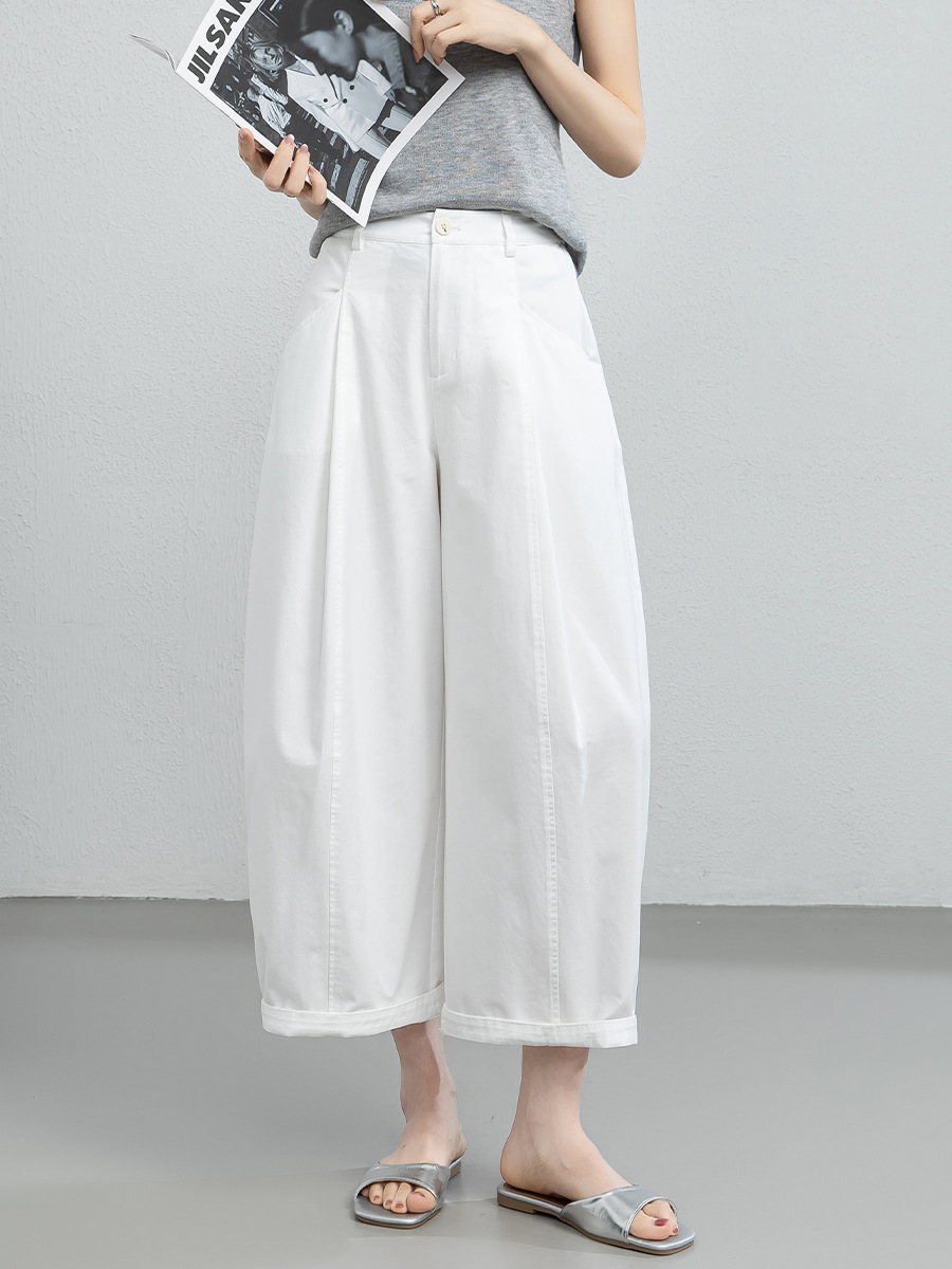 Quần culottes nữ ống rộng cạp cao dáng suông — màu trắng