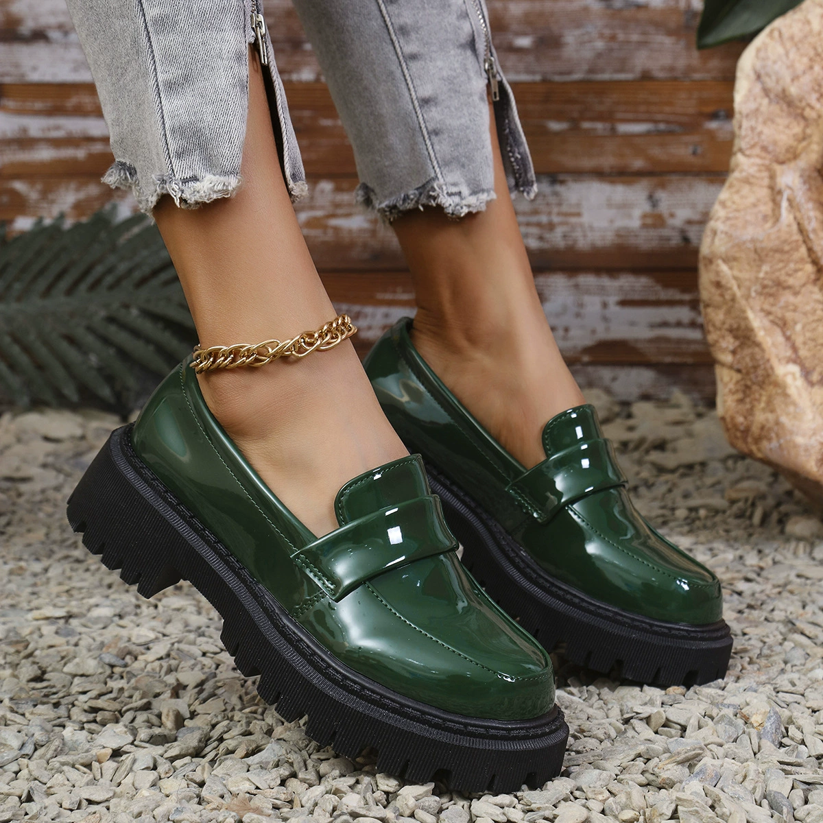 Footwear for leather shoes English style, fashionable loafers platform, plus size, Amazon, British style