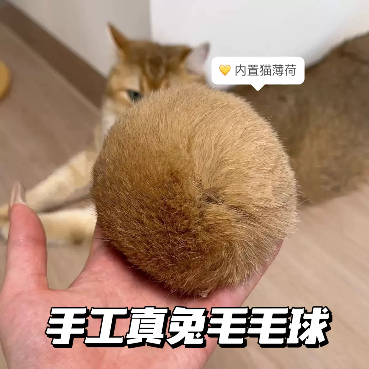 猫咪丰容天然真兔毛球内置猫薄荷虫瘿果逗猫互动自嗨解闷猫玩具