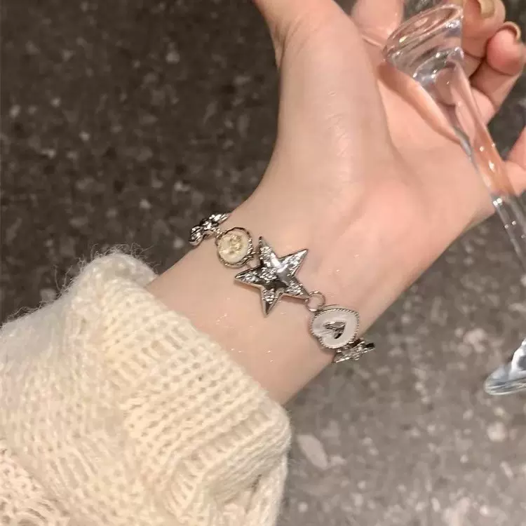 新款精致星星爱心纽扣重工水晶手链中式朋克风小众轻奢设计高档
