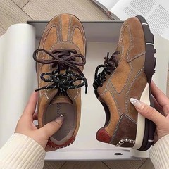 厚底内增高德训鞋女2025新款秋季百搭运动休闲板鞋棕色复古阿甘鞋
