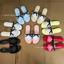 C家网纱蝴蝶结平底拖鞋女夏外穿一字拖凉拖鞋透气百搭平底凉拖